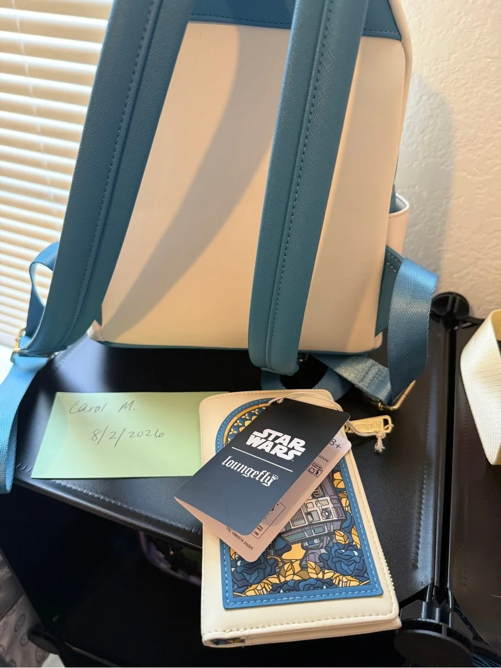 Loungefly Star Wars R2-D2 Cream and Blue Mini Backpack with Wallet